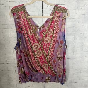 Free People Lavender and Pink Floral Surplice Blouse